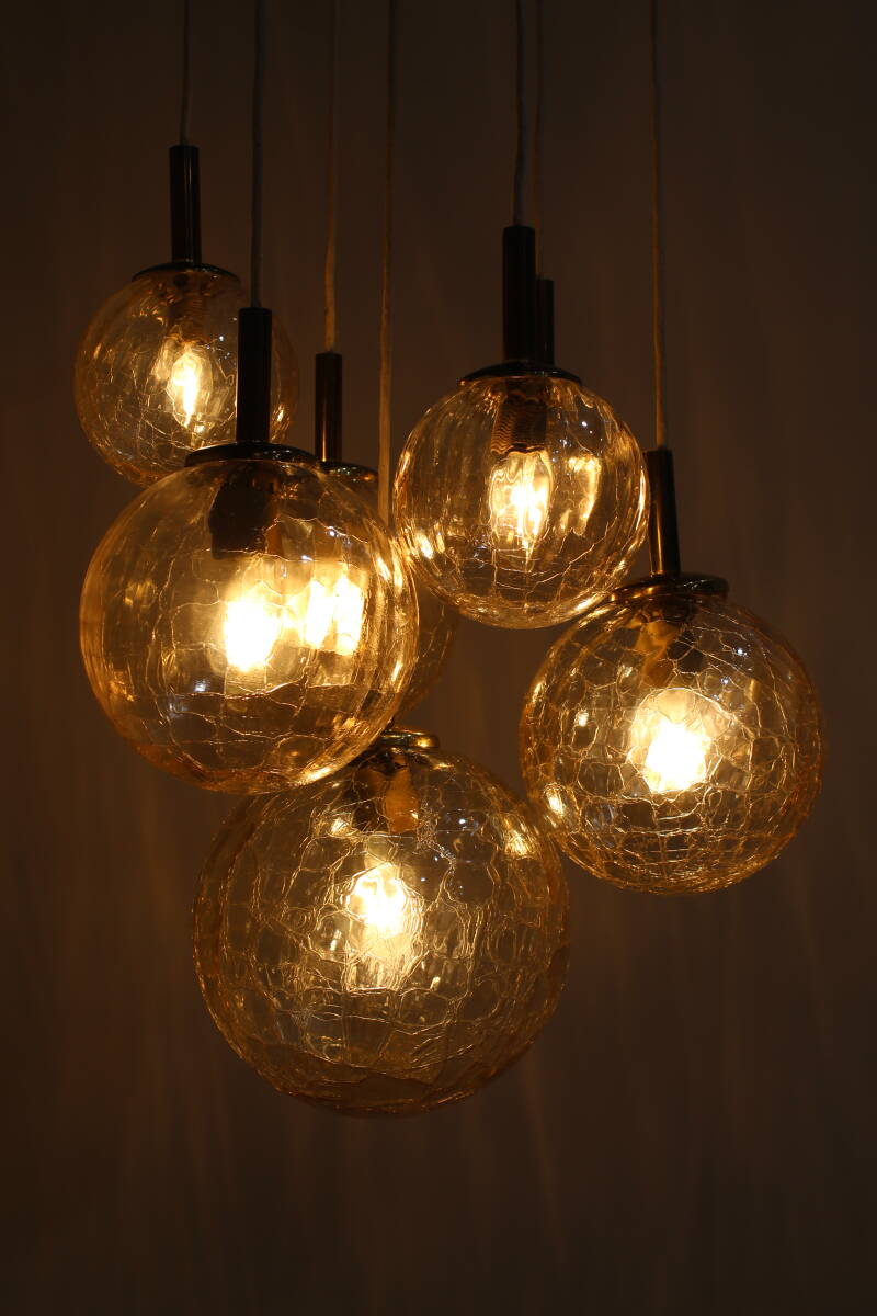 Vintage gouden cascadelamp, hanglamp met bollen - jaren '70 | 01367