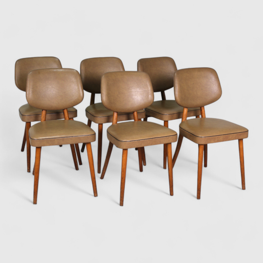 6x vintage dining room chairs - 60s, leatherette | 01402