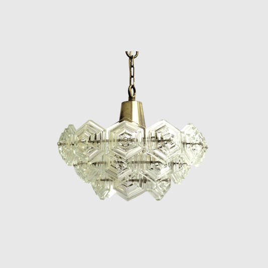 Vintage VEB Leuchten chandelier - crystals, brass | 00792
