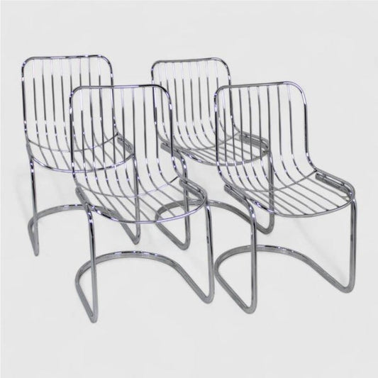 4x Vintage eetkamerstoelen, draadstoelen, buisframe stoelen - jaren '70 | 00446