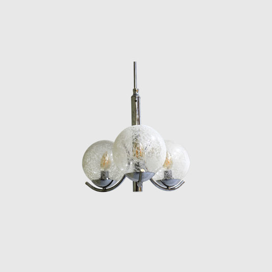 Vintage Pendelleuchte Richard Essig – 3 Arme, Chrom, Silber 70er | 00885