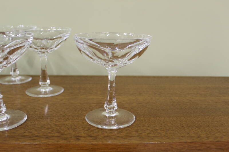 6x vintage kristallen champagnecoupes, cocktailglazen