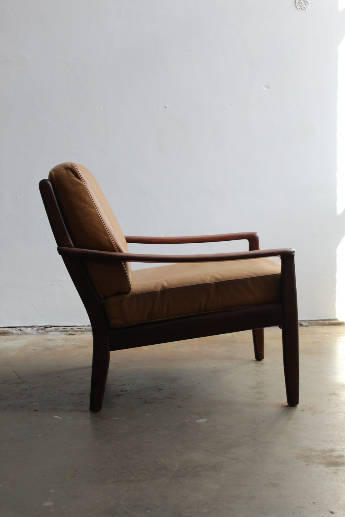 Mid century fauteuil, easy chair leer