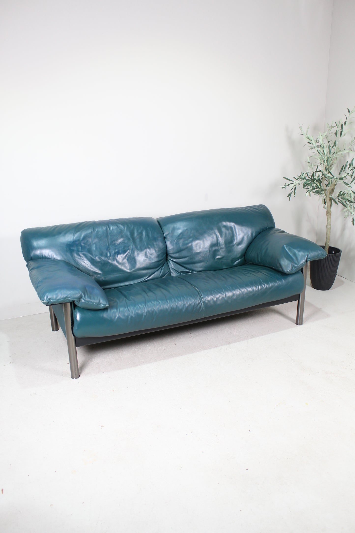 Vintage Italiaans design bank blauw leer