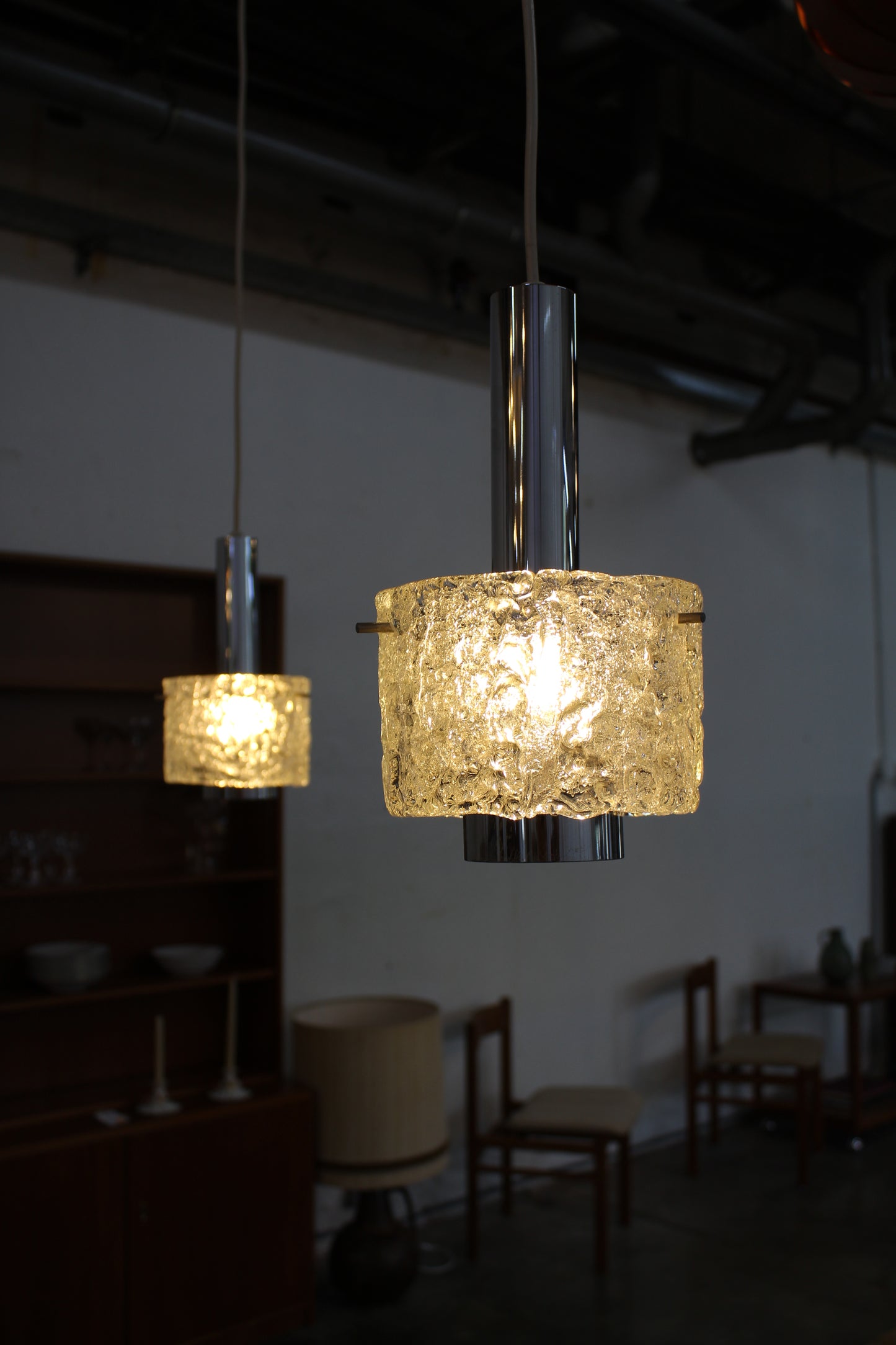 Egon Hillebrand ice glass hanglamp jaren '60