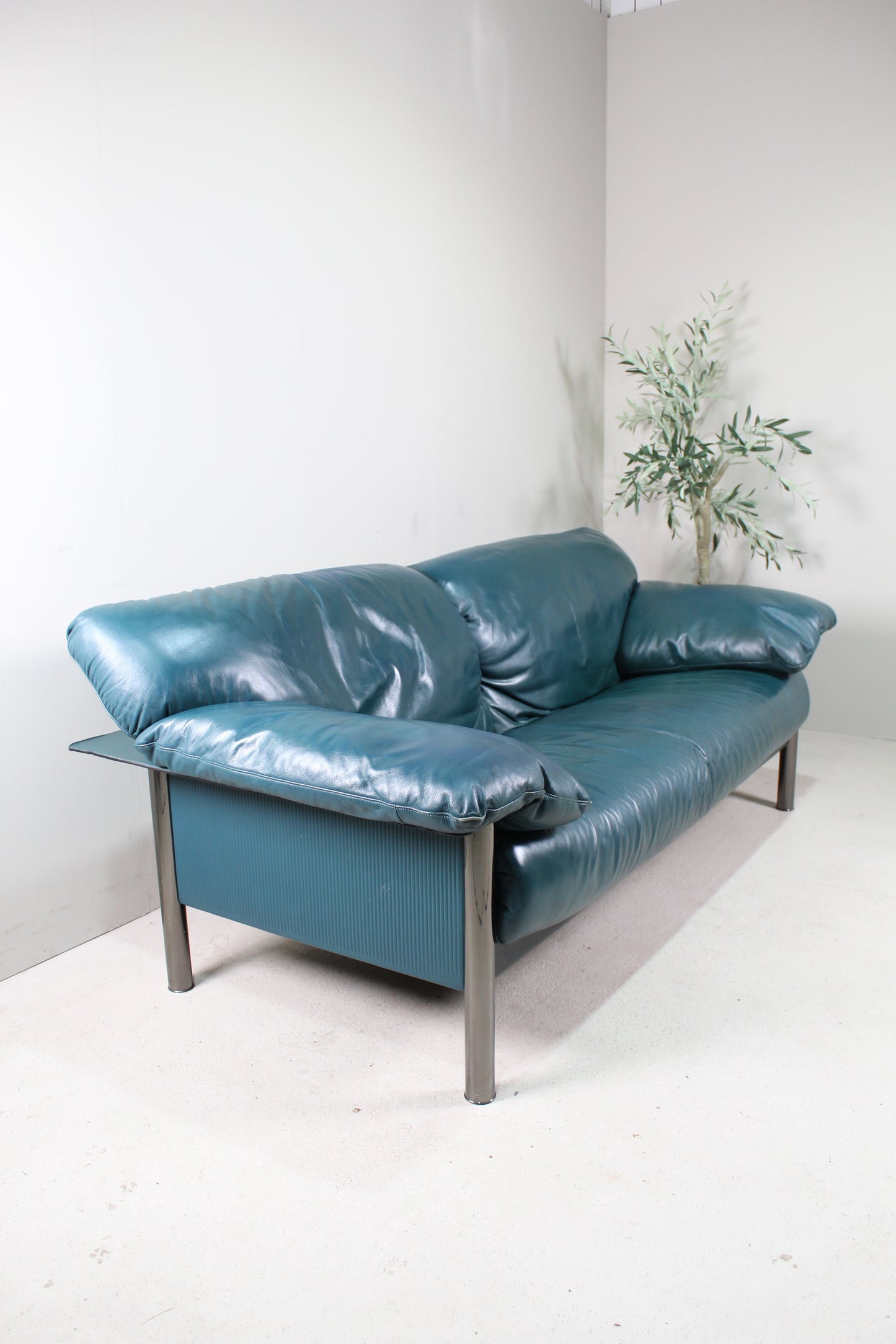 Vintage Italiaans design bank blauw leer