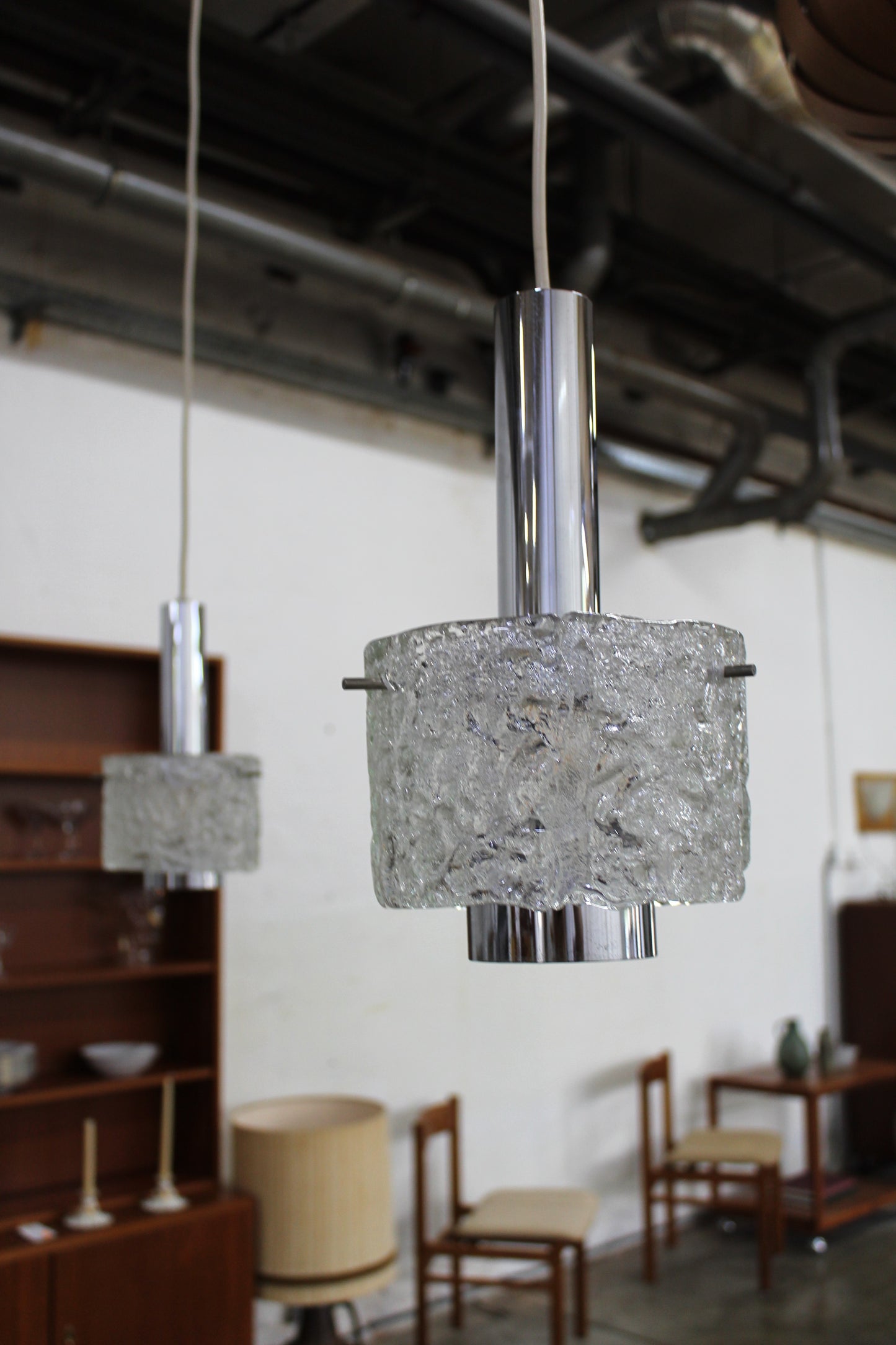 Egon Hillebrand ice glass hanglamp jaren '60