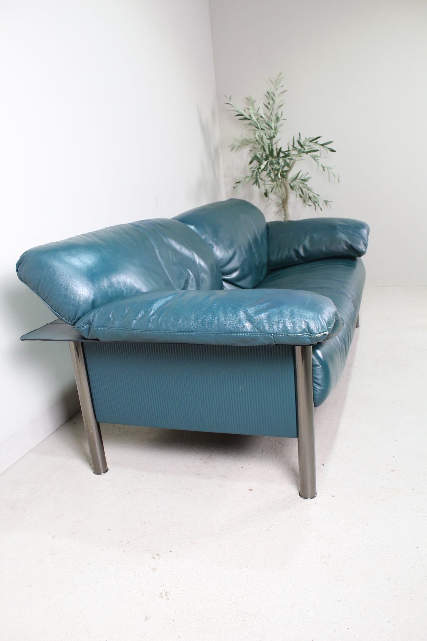 Vintage Italiaans design bank blauw leer