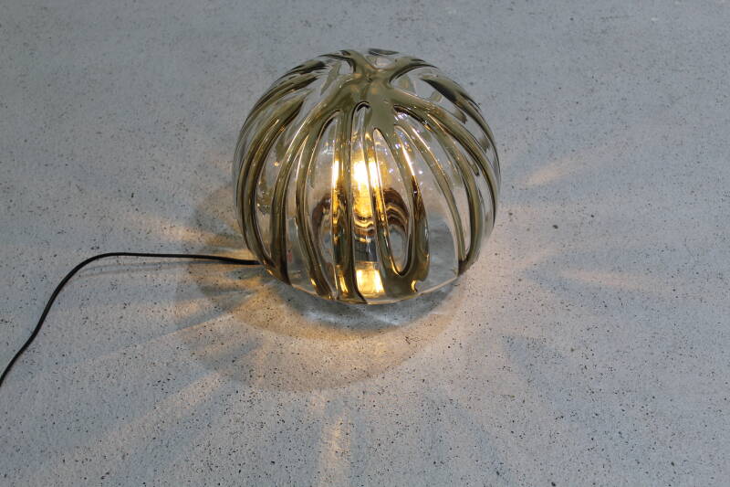 Vintage wandlamp, plafondlamp - messing, rookglas | 01092