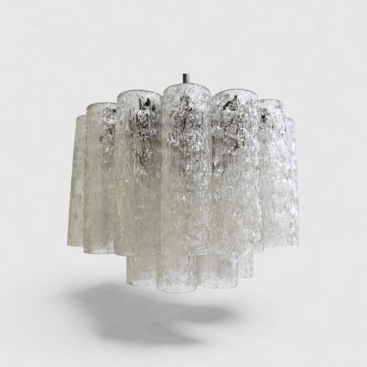 Vintage DORIA Pendelleuchte Kronleuchter - Eisglas 60er | 01244