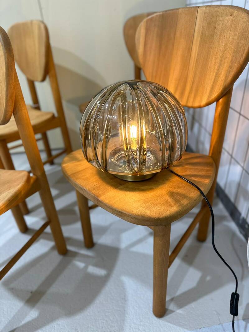 Vintage wandlamp, plafondlamp - messing, rookglas | 01092