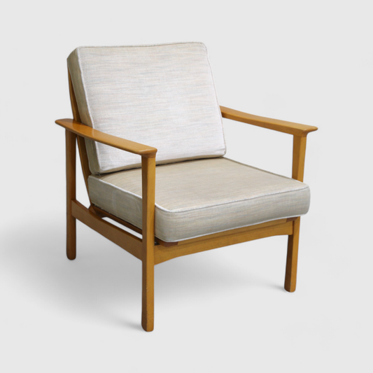 Vintage fauteuil, easy chair - licht bruin, crème, jaren '60 | 01376 — 1 stuk