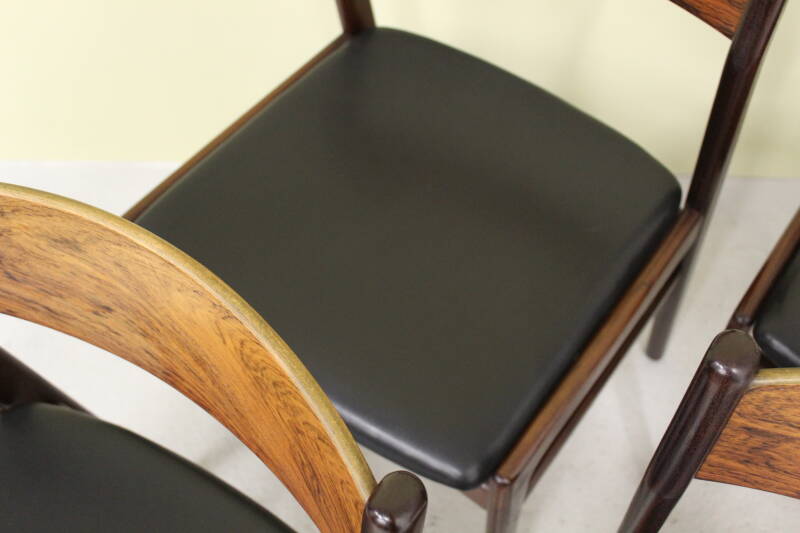 4x Vintage dining room chairs - rosewood, black leatherette, 60s | 00758