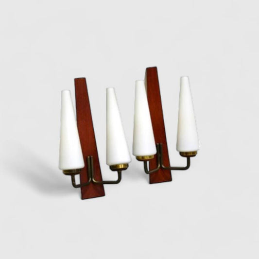 Vintage wall lamp – wood, opal glass | 01141