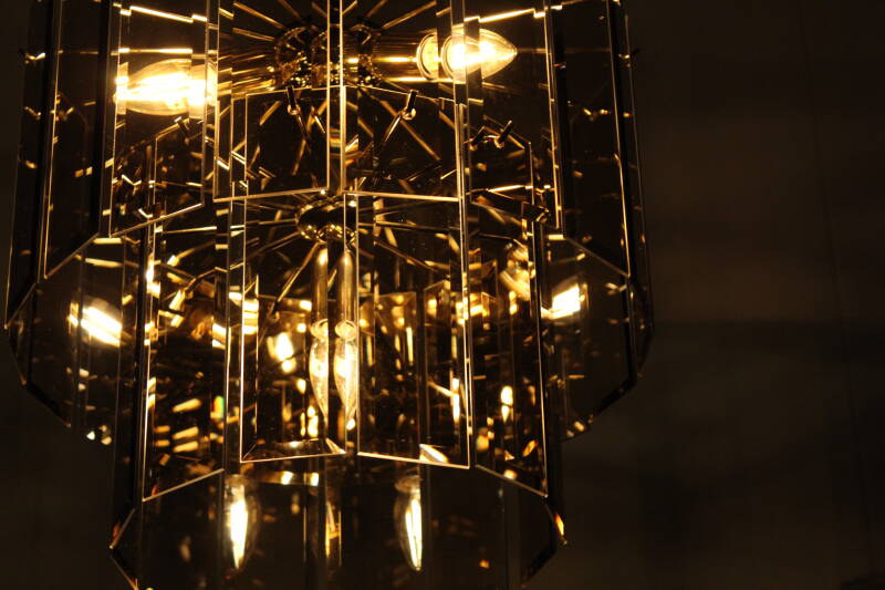 Vintage kroonluchter, rookglas hanglamp