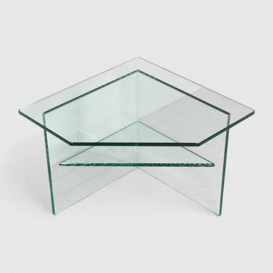 Vintage bijzettafel, hoektafel glas | 01499