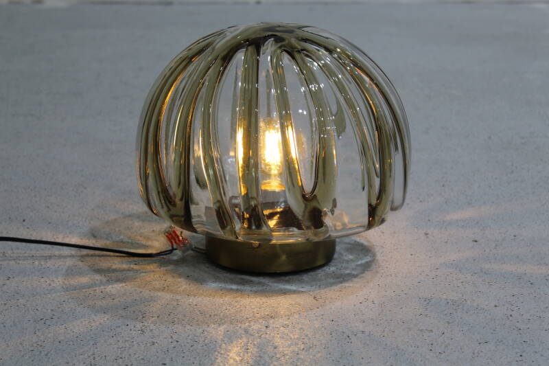 Vintage wandlamp, plafondlamp - messing, rookglas | 01092