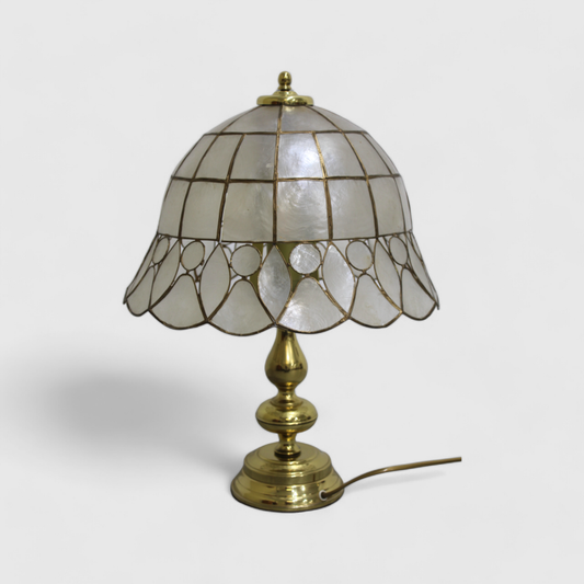 Vintage Messing Tischlampe - Perlmutt, Messing, Honsel, 70er | 01234