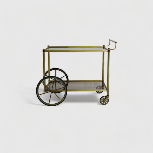 Vintage serving trolley, brass smoked glass - 70s | 00939