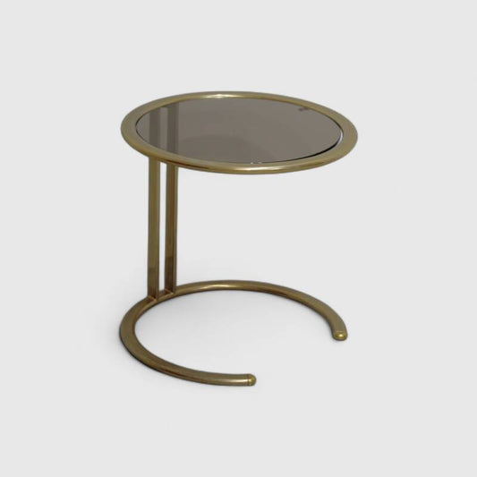 Vintage round side table - smoked glass, brass 70s | 01156