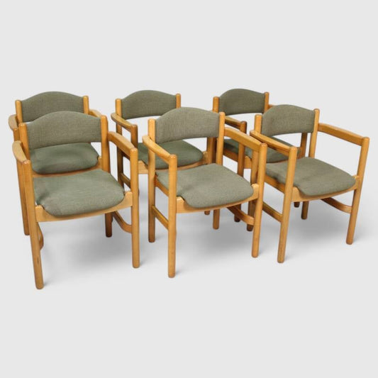6x vintage dining room chairs - 70s, green, wood