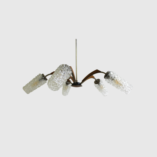 Vintage Deckenlampe - 5-armig, Teakholz 1960er | 00886