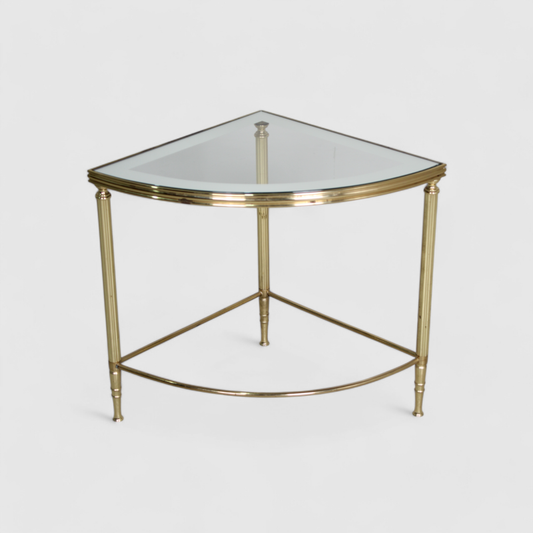 Vintage corner table, side table, plant table - glass, brass 70s | 01407