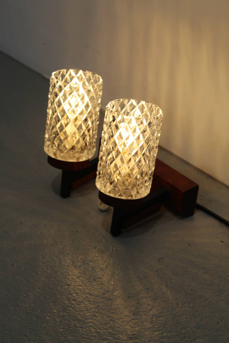 Vintage dubbele wandlamp - hout, glas jaren '60 | 01198
