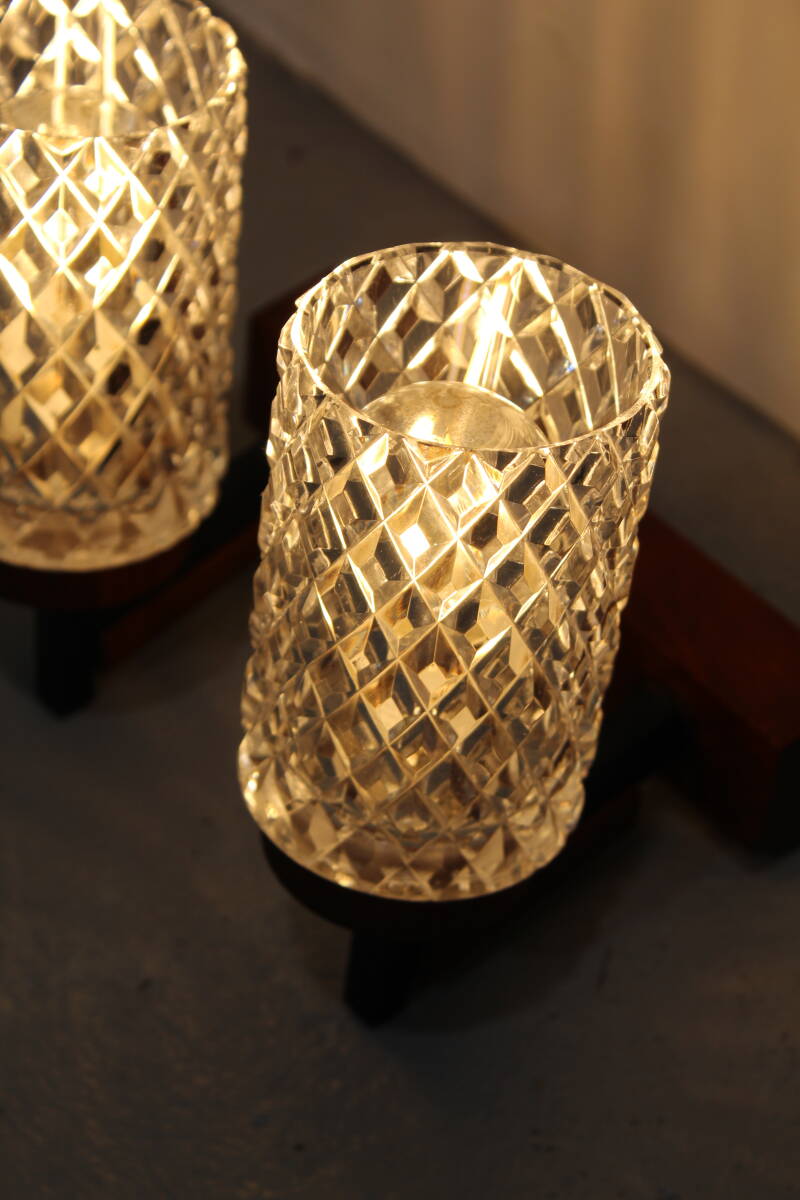 Vintage dubbele wandlamp - hout, glas jaren '60 | 01198