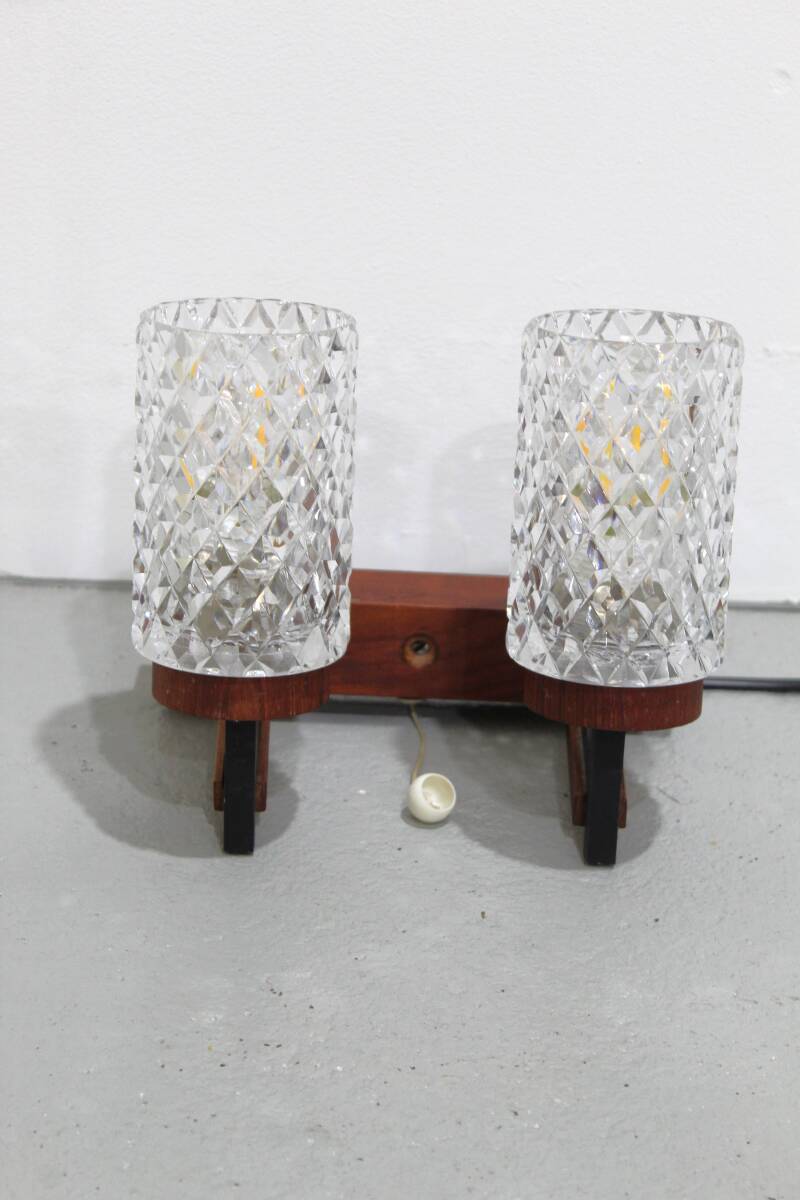 Vintage dubbele wandlamp - hout, glas jaren '60 | 01198