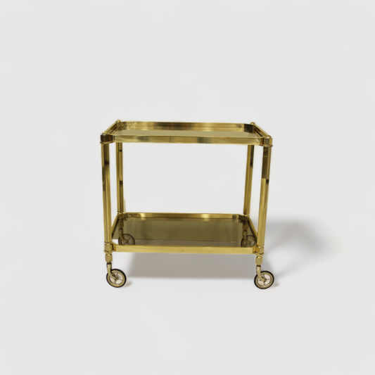 Vintage serving trolley, brass smoked glass | 00867