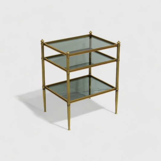 Vintage side table - blue smoked glass, brass 70s | 01011