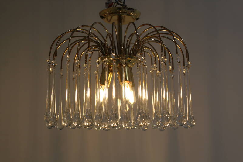 Vintage teardrop plafondlamp - transparant, messing Murano | 01005