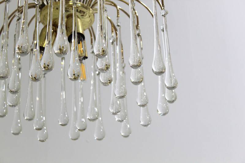 Vintage teardrop plafondlamp - transparant, messing Murano | 01005