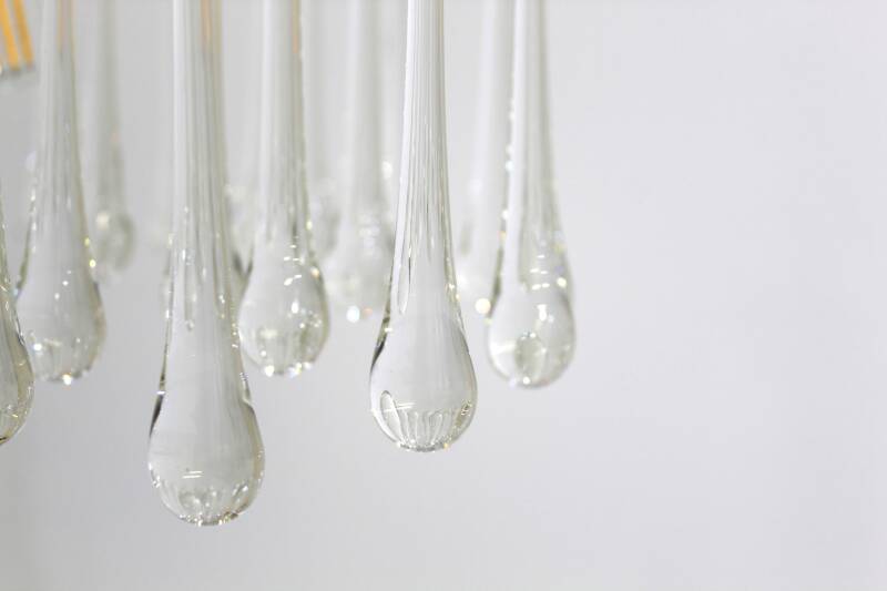 Vintage teardrop plafondlamp - transparant, messing Murano | 01005