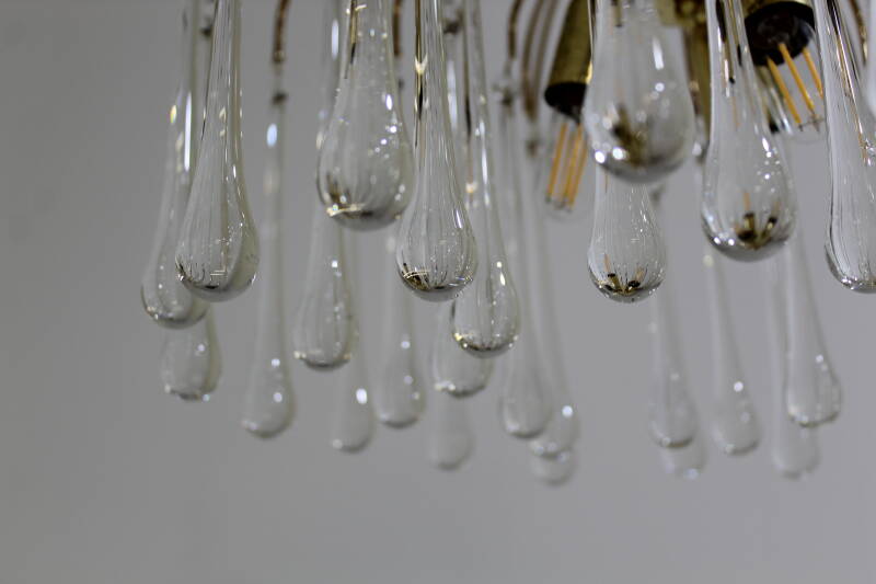 Vintage teardrop plafondlamp - transparant, messing Murano | 01005
