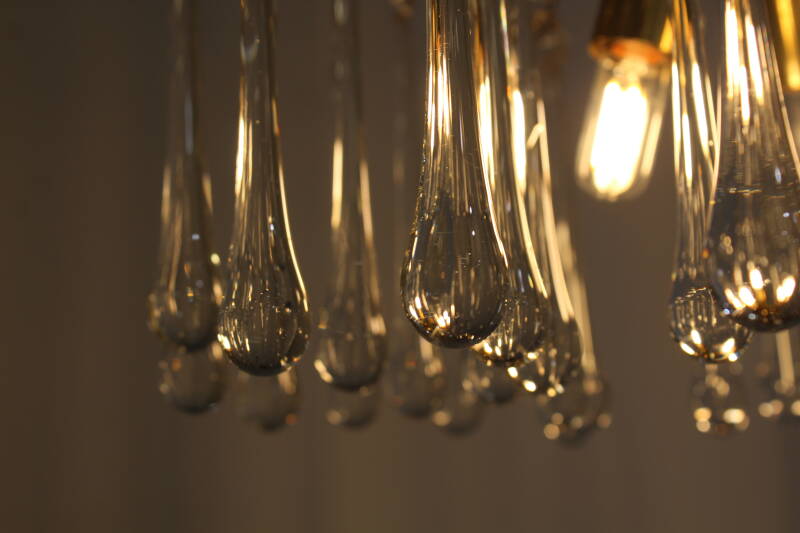 Vintage teardrop plafondlamp - transparant, messing Murano | 01005