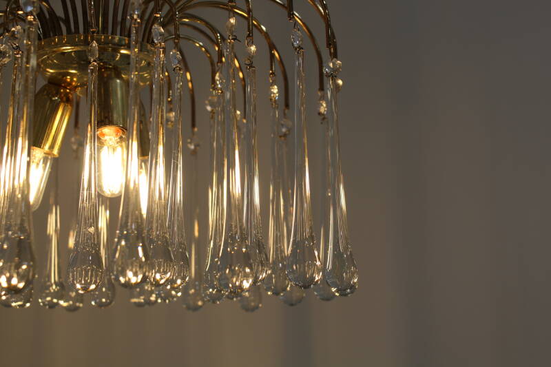 Vintage teardrop plafondlamp - transparant, messing Murano | 01005