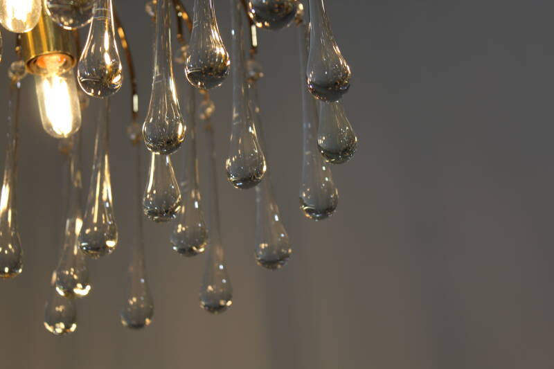 Vintage teardrop plafondlamp - transparant, messing Murano | 01005