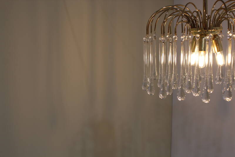 Vintage teardrop plafondlamp - transparant, messing Murano | 01005