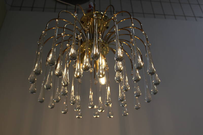 Vintage teardrop plafondlamp - transparant, messing Murano | 01005