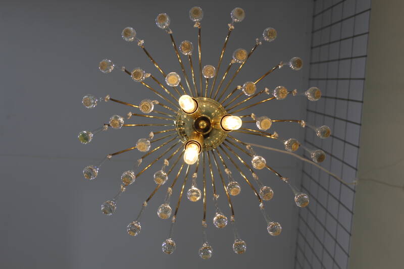 Vintage teardrop plafondlamp - transparant, messing Murano | 01005