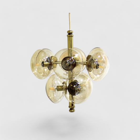 Vintage sputnik pendant lamp brass glass | 01075