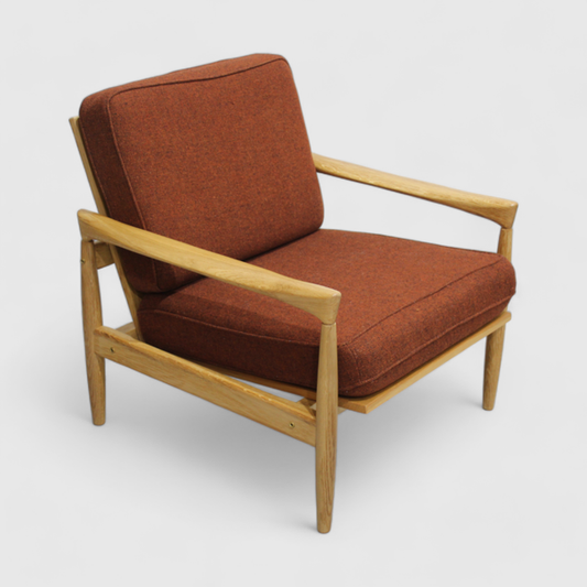 Vintage design fauteuil door Erik Wørts voor IKEA - jaren '60, eiken, rood | 01169