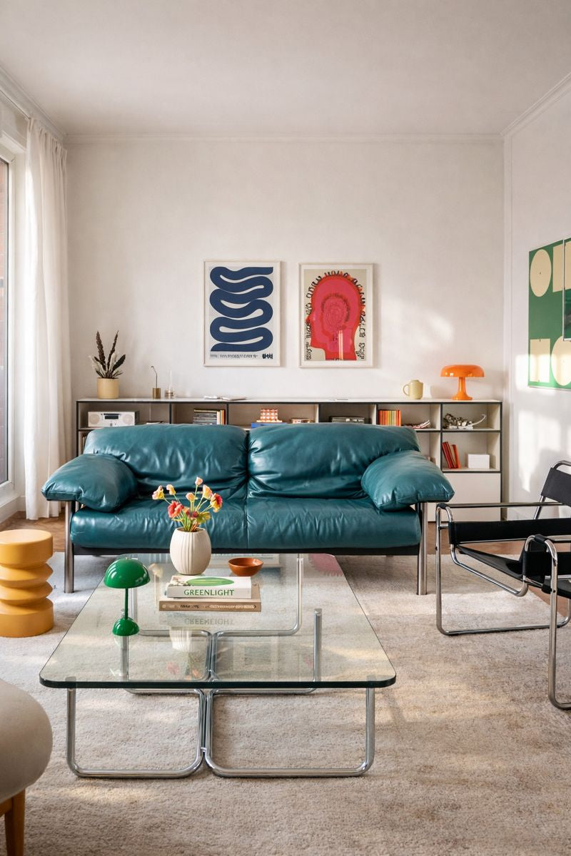 Vintage Italiaans design bank blauw leer