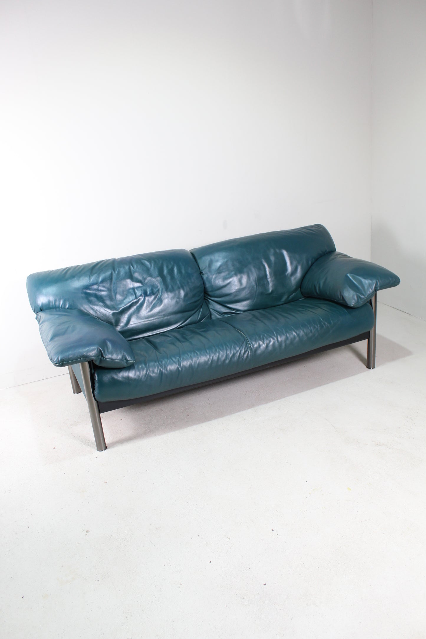 Vintage Italiaans design bank blauw leer