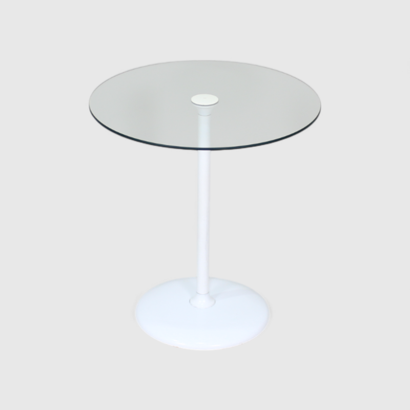 Vintage runder Beistelltisch - weiß, Glas 70er | 01442