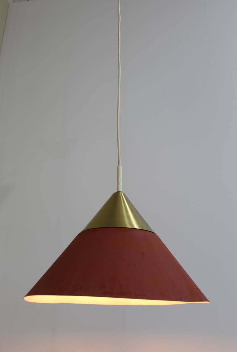 Vintage metalen hanglamp - Honsel Leuchten, jaren '70 rood, goud | 01172
