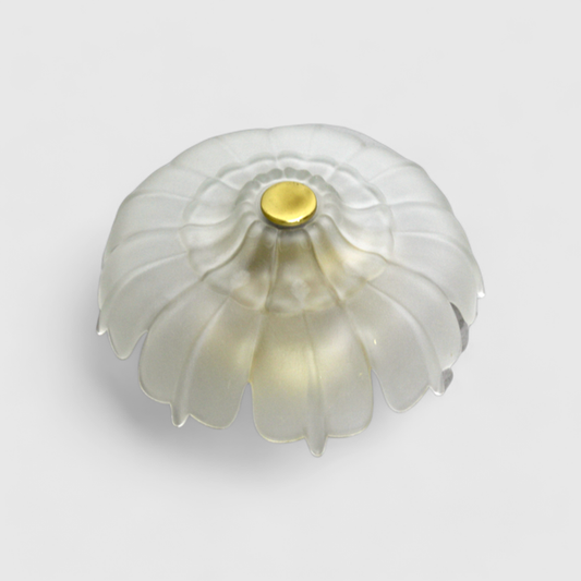 Vintage plafondlamp, plafonnière - bloem-vorm, jaren '70, messing glas | 01202