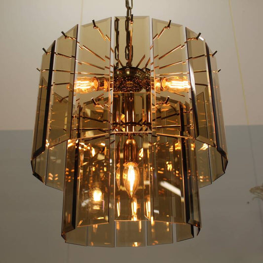 Vintage chandelier, smoked glass pendant lamp